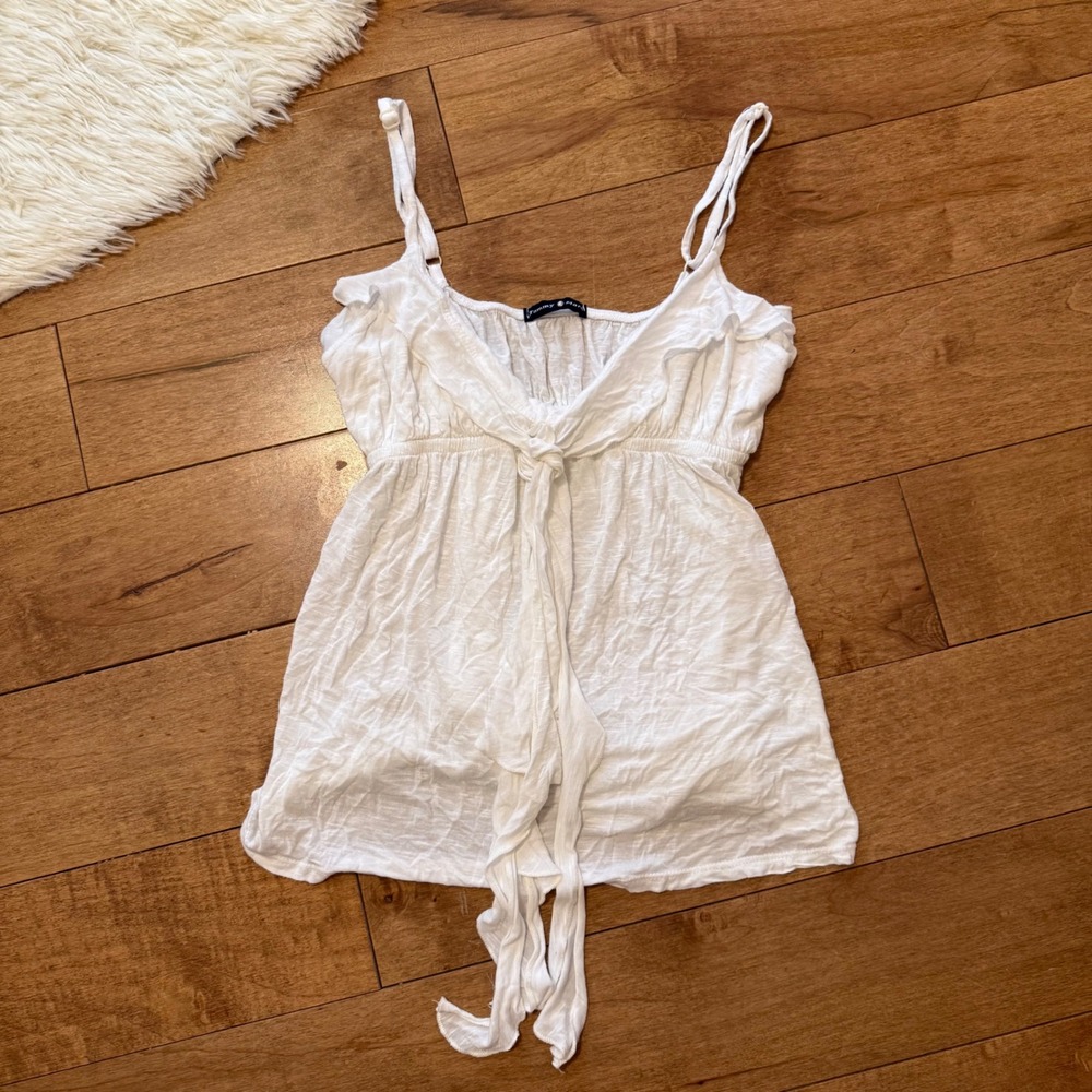 Tammy Mars White Babydoll Cami Top Boho Fairycore Y2K Ruffle Tie Front Small